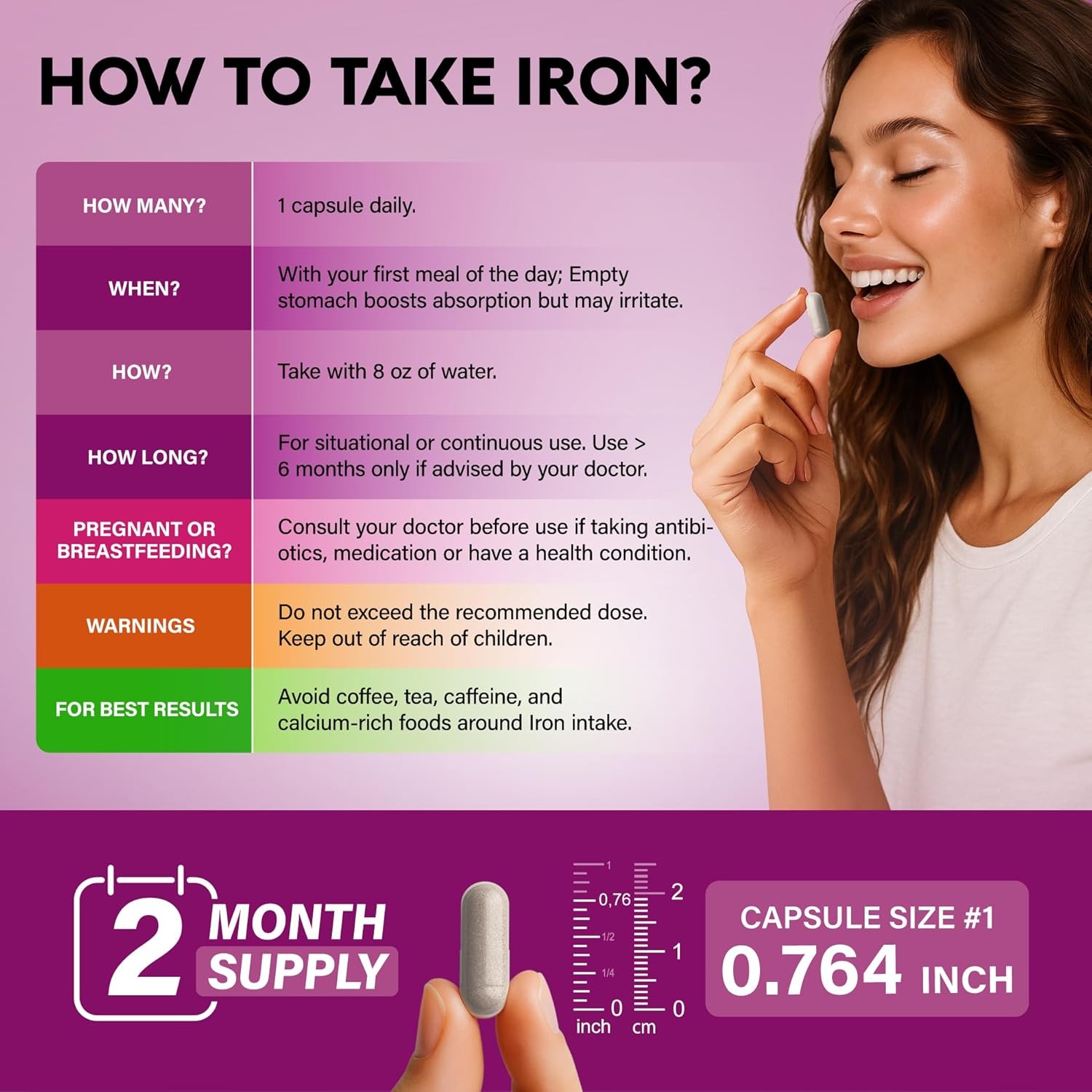 Iron Supplement for Women – Iron 65mg (Ferrous Sulfate 325mg) – Stomach Friendly