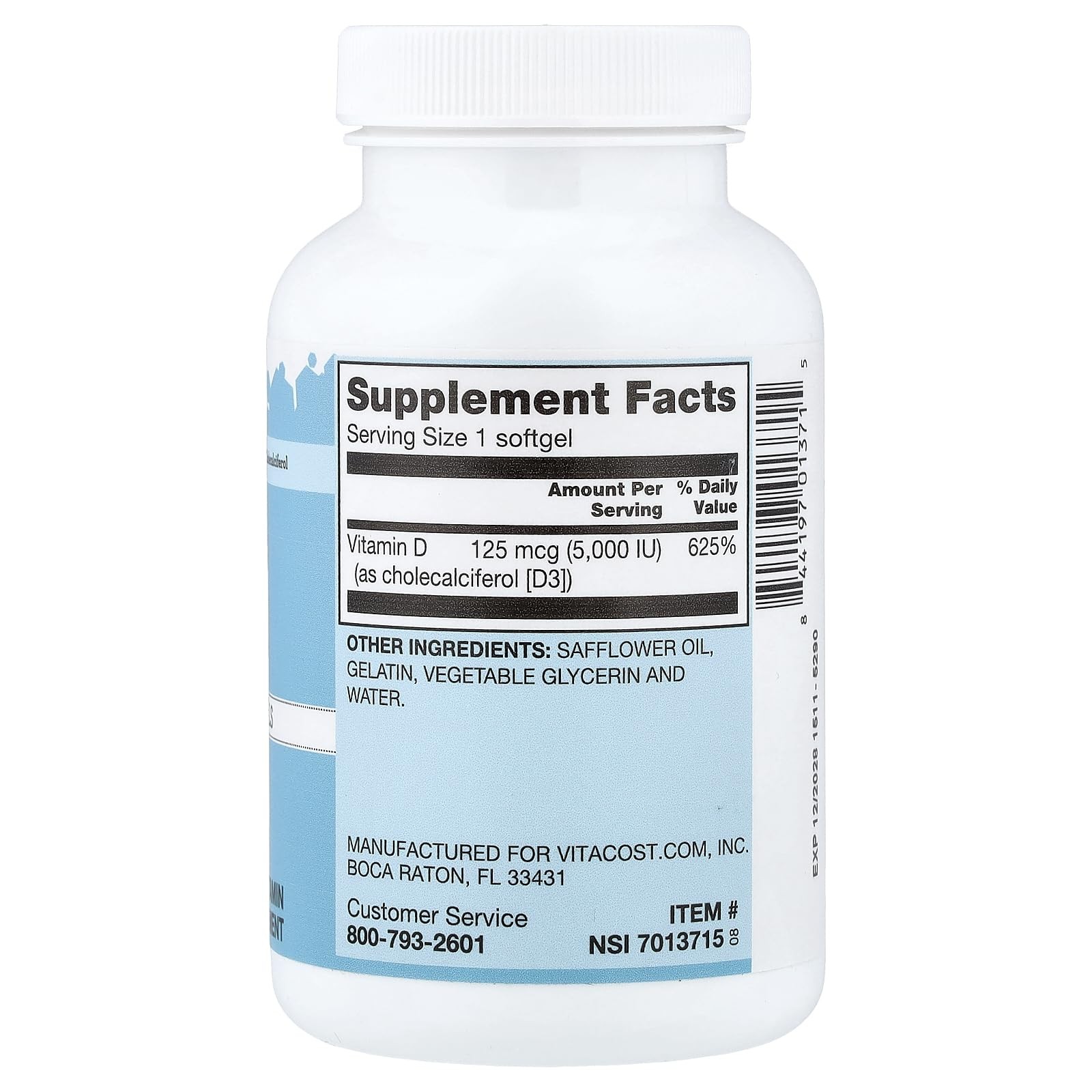 Vitacost Vitamin D3 Mini Gels, 125 mcg (5,000 IU), 365 Softgels