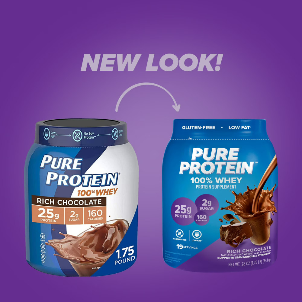 Pure Protein 100% Whey Protein Powder, Rich Chocolate, 25g Protein, 1.75 lb, NEW
