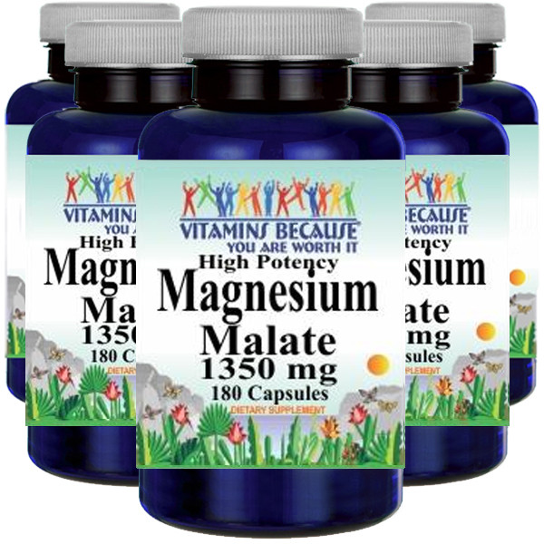 Magnesium Malate High Potency 1350mg 5×180 Caps Vitamins Because