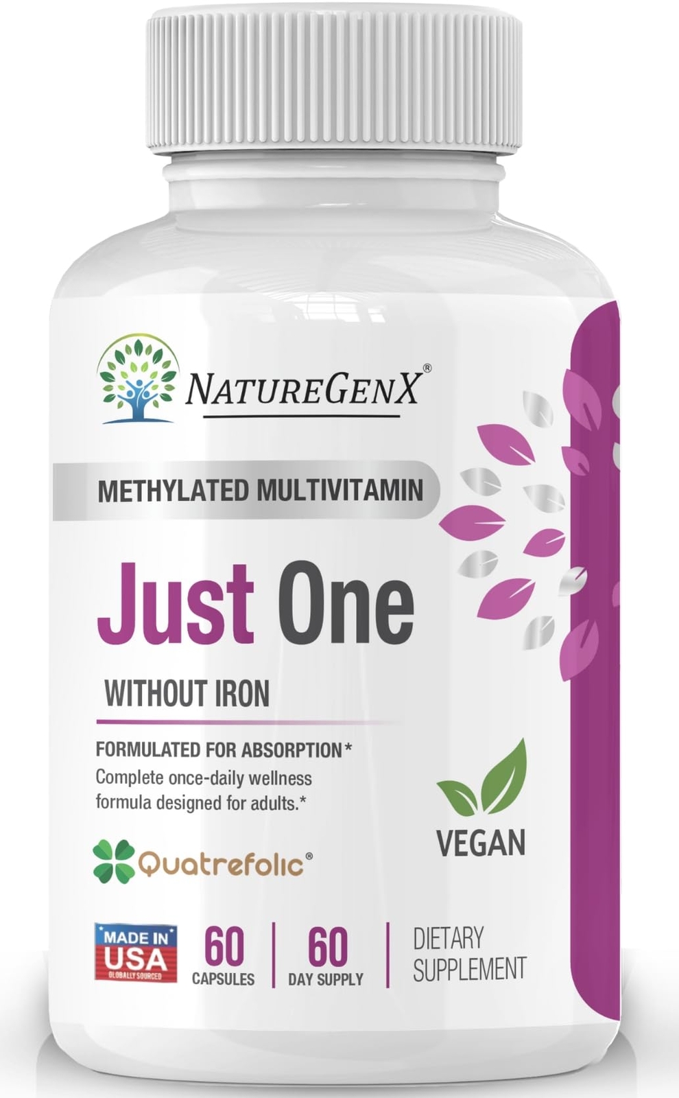 NatureGenX Just One Daily Methylated Multivitamin – 60 Caps Pure Methyl B12 M…