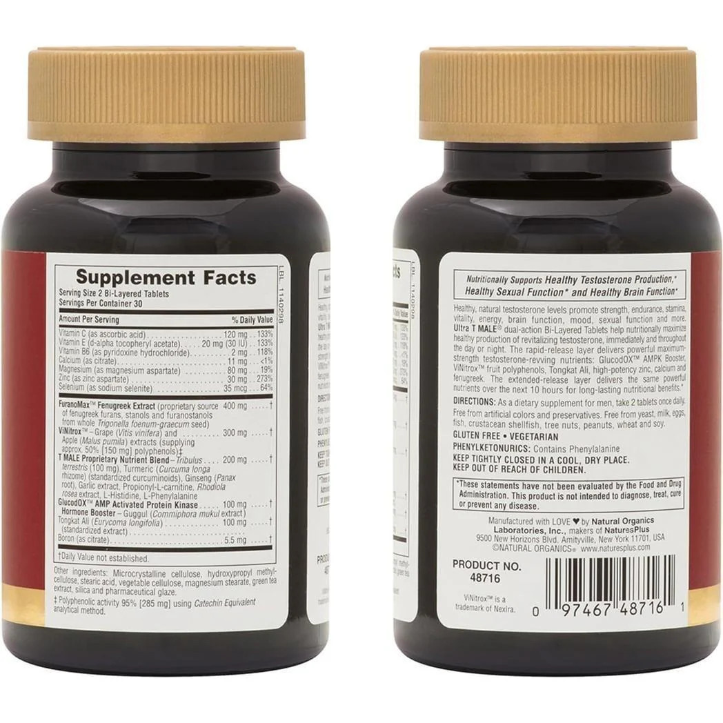 Nature’s Plus Ultra T-Male 60 BI-Layered Tablets Maximum Strength Boost for Men