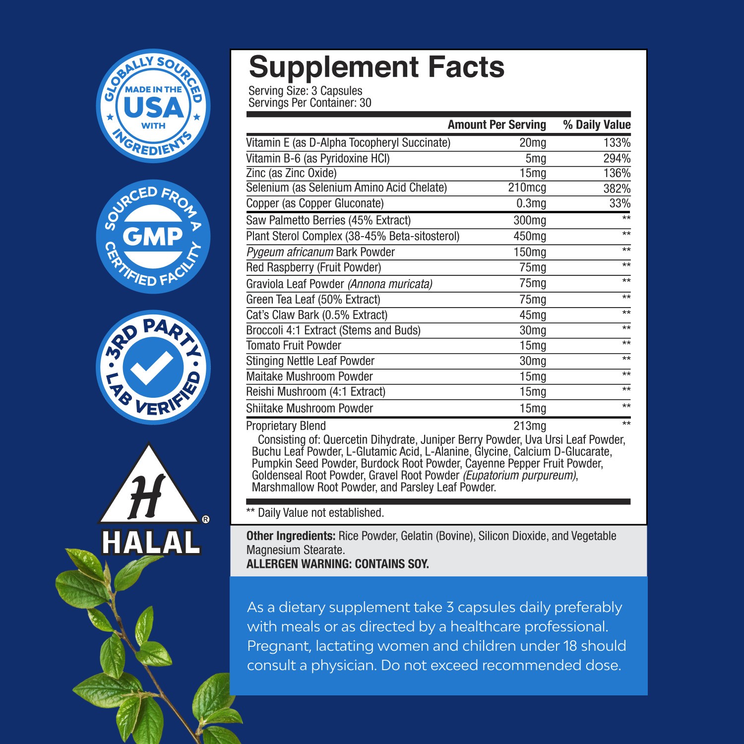 Herbal Prostate Health Supplements for Men – with Beta Sitosterol Selenium 90ct