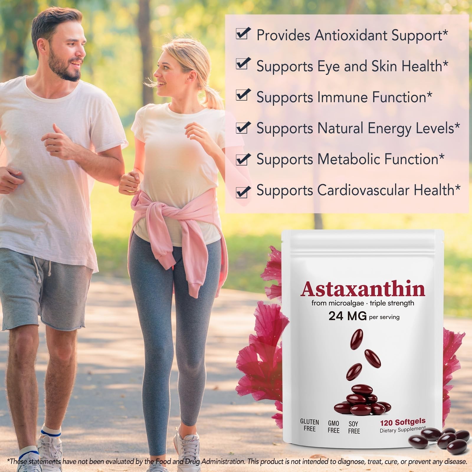 Natural Astaxanthin 24mg Softgels | 120 Count | Antioxidant for Eye, Skin & Join