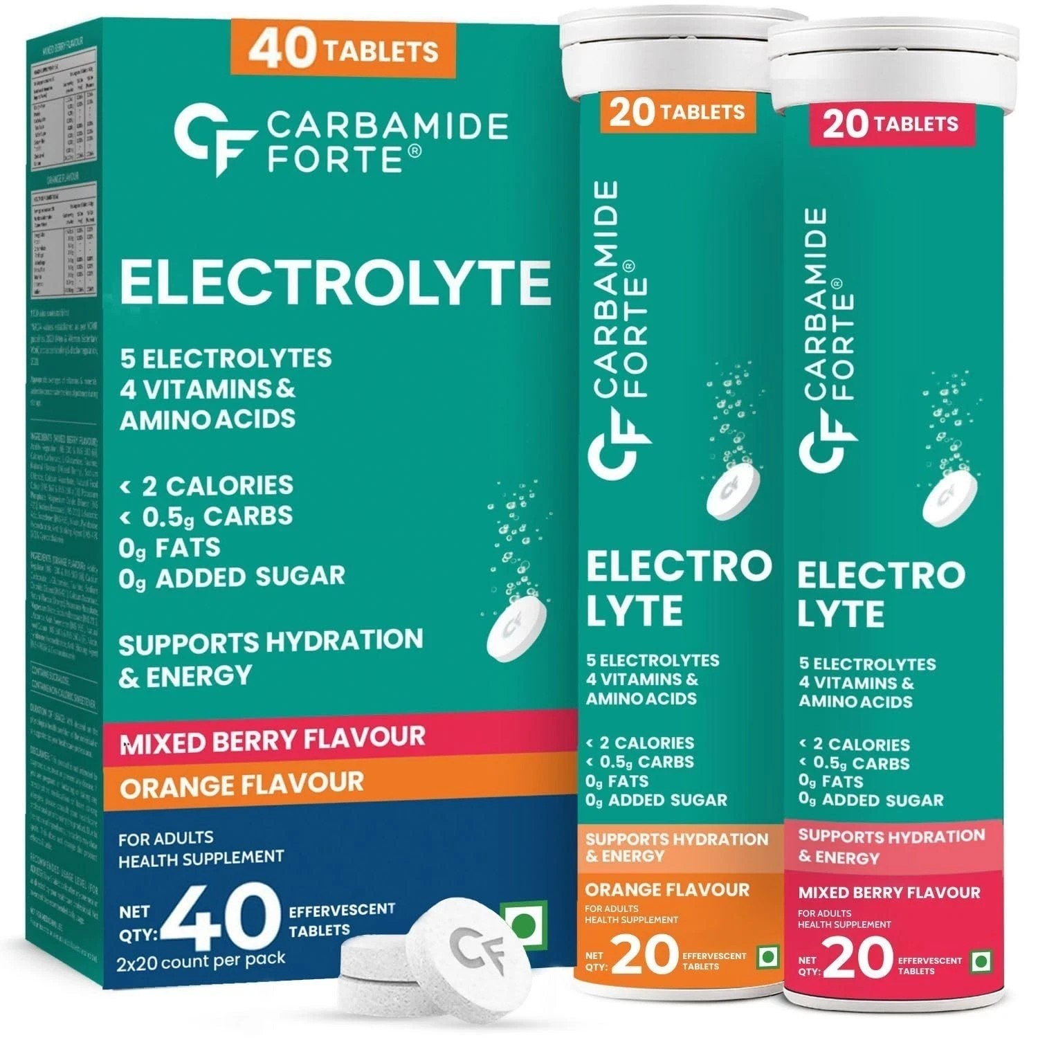 Carbamide Forte Electrolyte Effervescent Tablet Pack of 20x 2 No sugar Vitamins