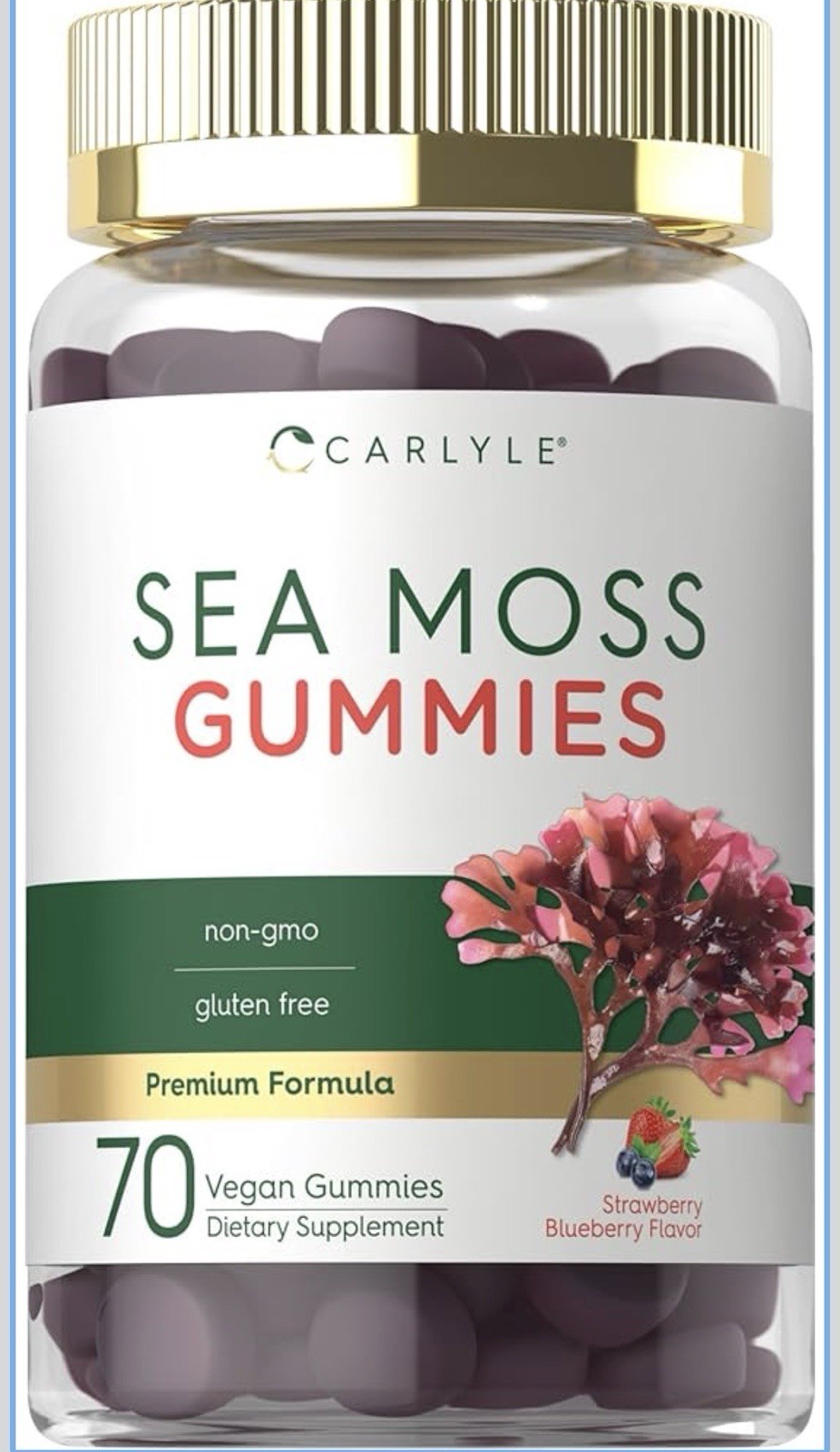 Carlyle Sea Moss Gummies 70 Ct Strawberry Blueberry Vegan Non-GMO Gluten Free