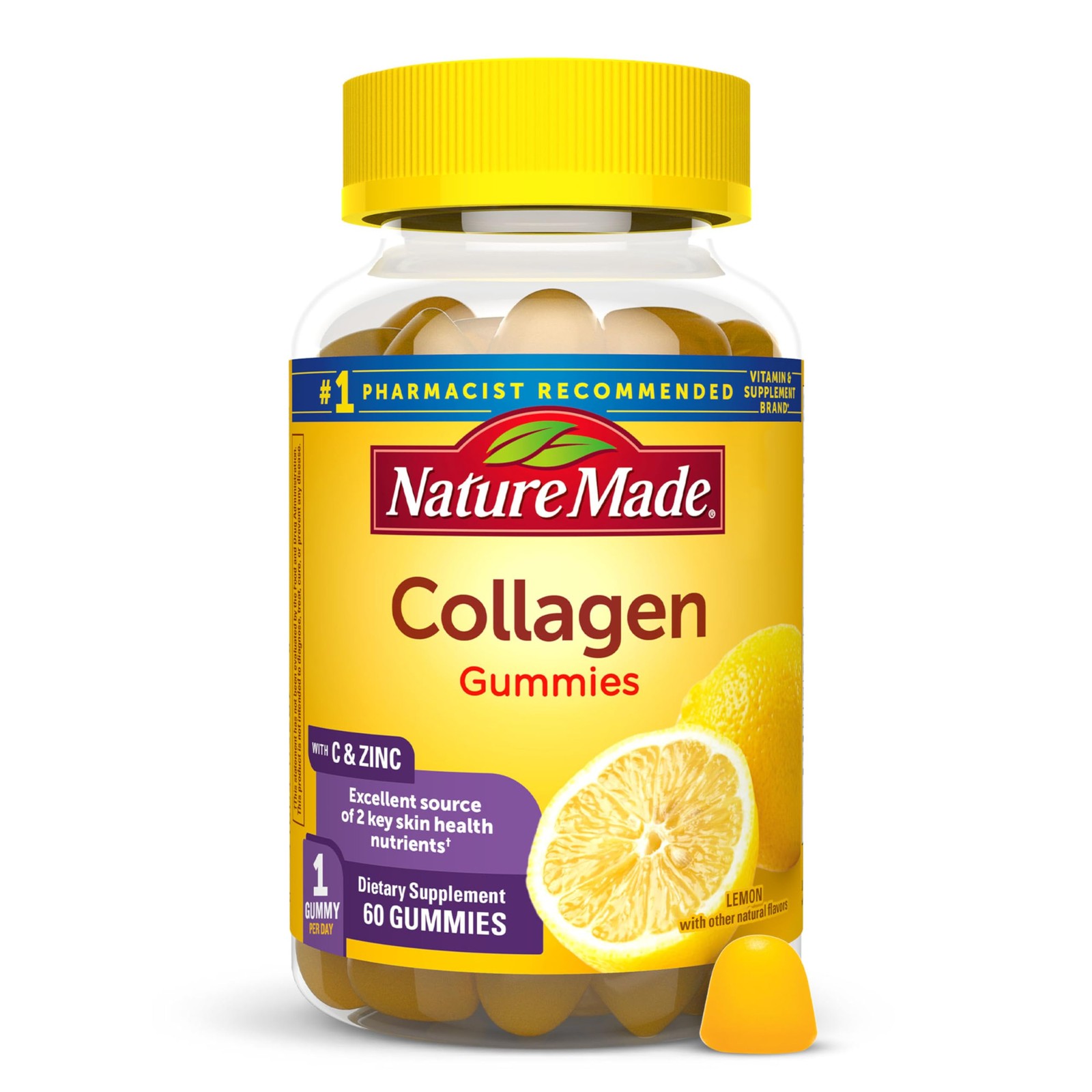 Nature Made Collagen Gummies with Vitamin C, 60 Count (Pack of 1), Yellow