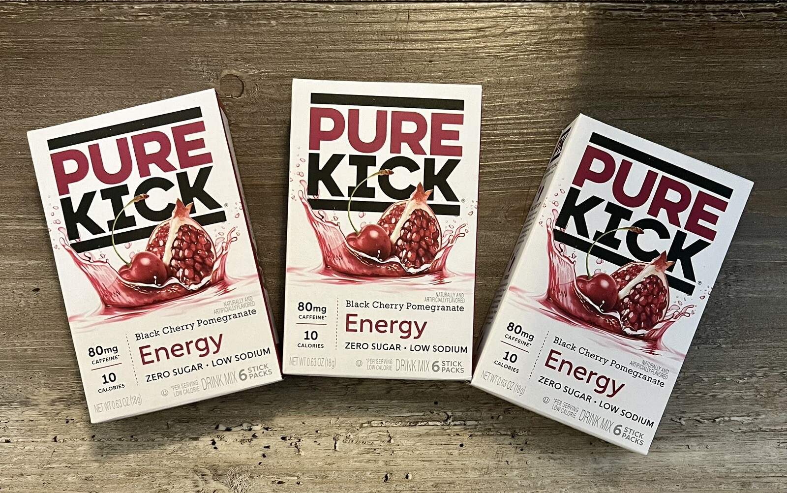 Pure Kick Black Cherry Pomegranate Drink Energy Drink Mix – 3 Boxes of 6