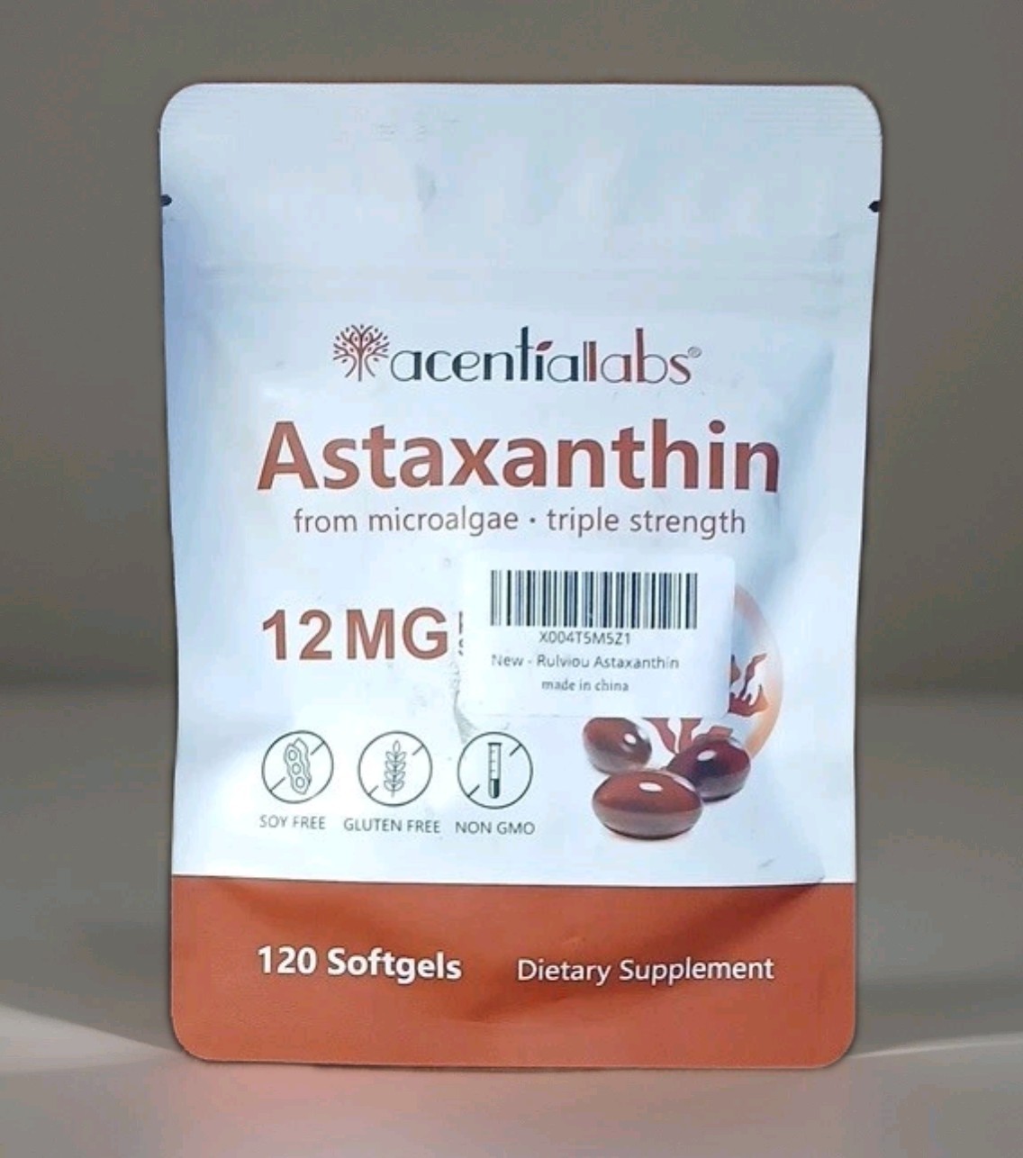 Acentiallabs Astaxanthin Triple Strength 12mg 120 Astaxanthin Softgels Exp 2029.