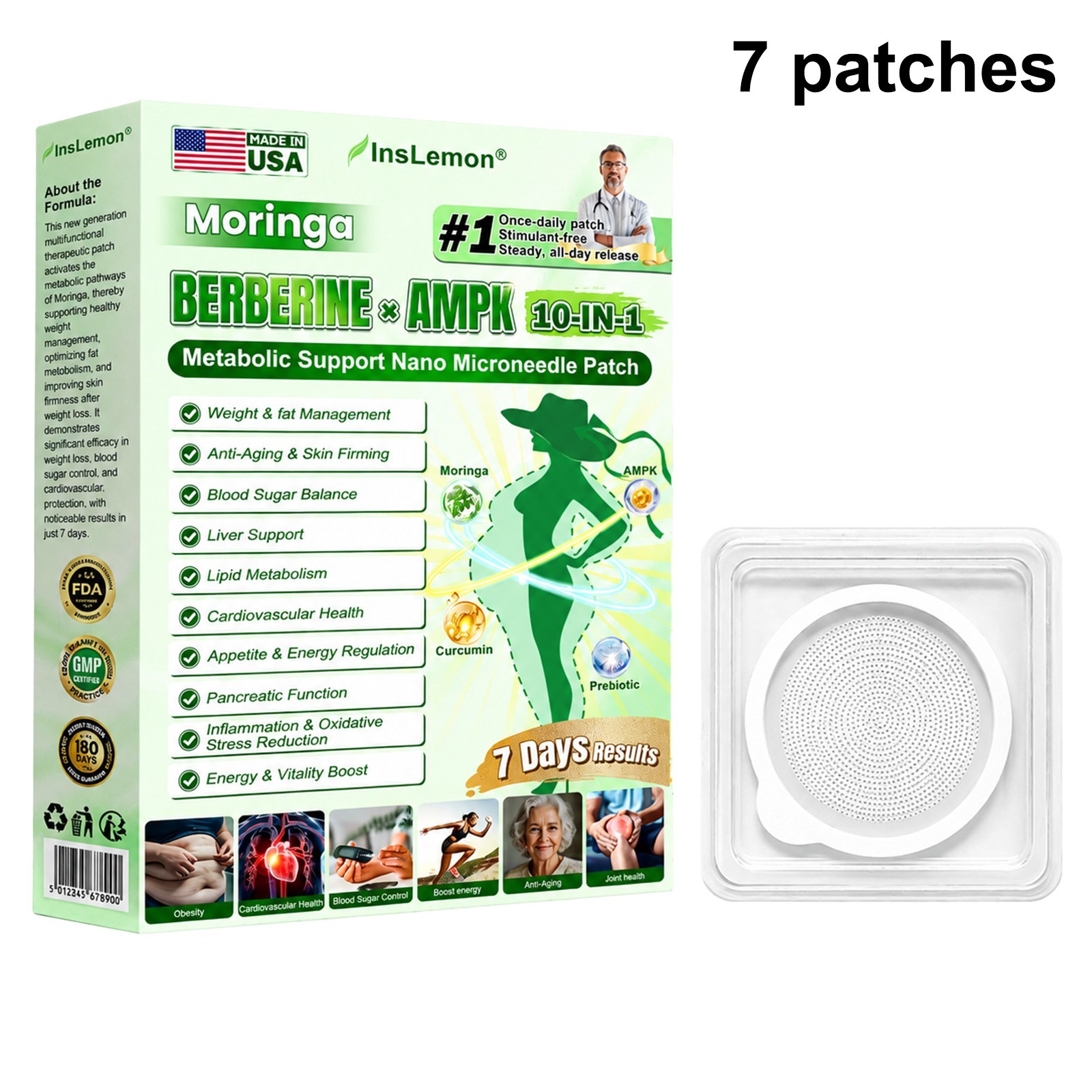 InsLemon Berberine X NAD+ 10-in-1 Nano Microneedle Patches for Weight