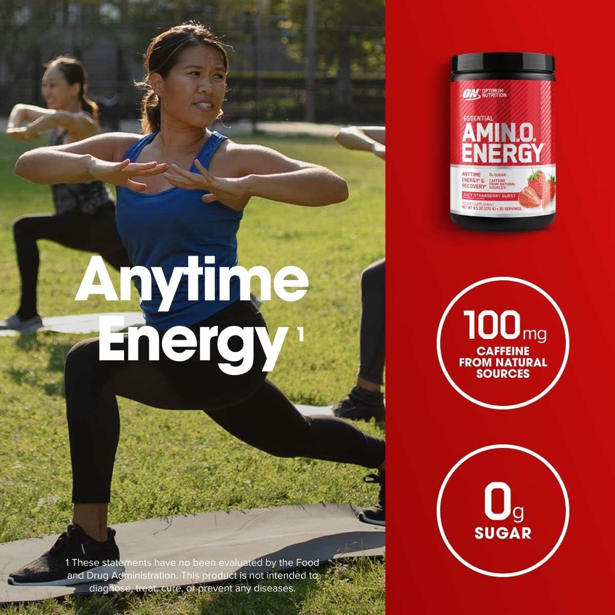 Amino Energy Pre Workout Powder with BCAA – Juicy Strawberry Burst, 30 Servings