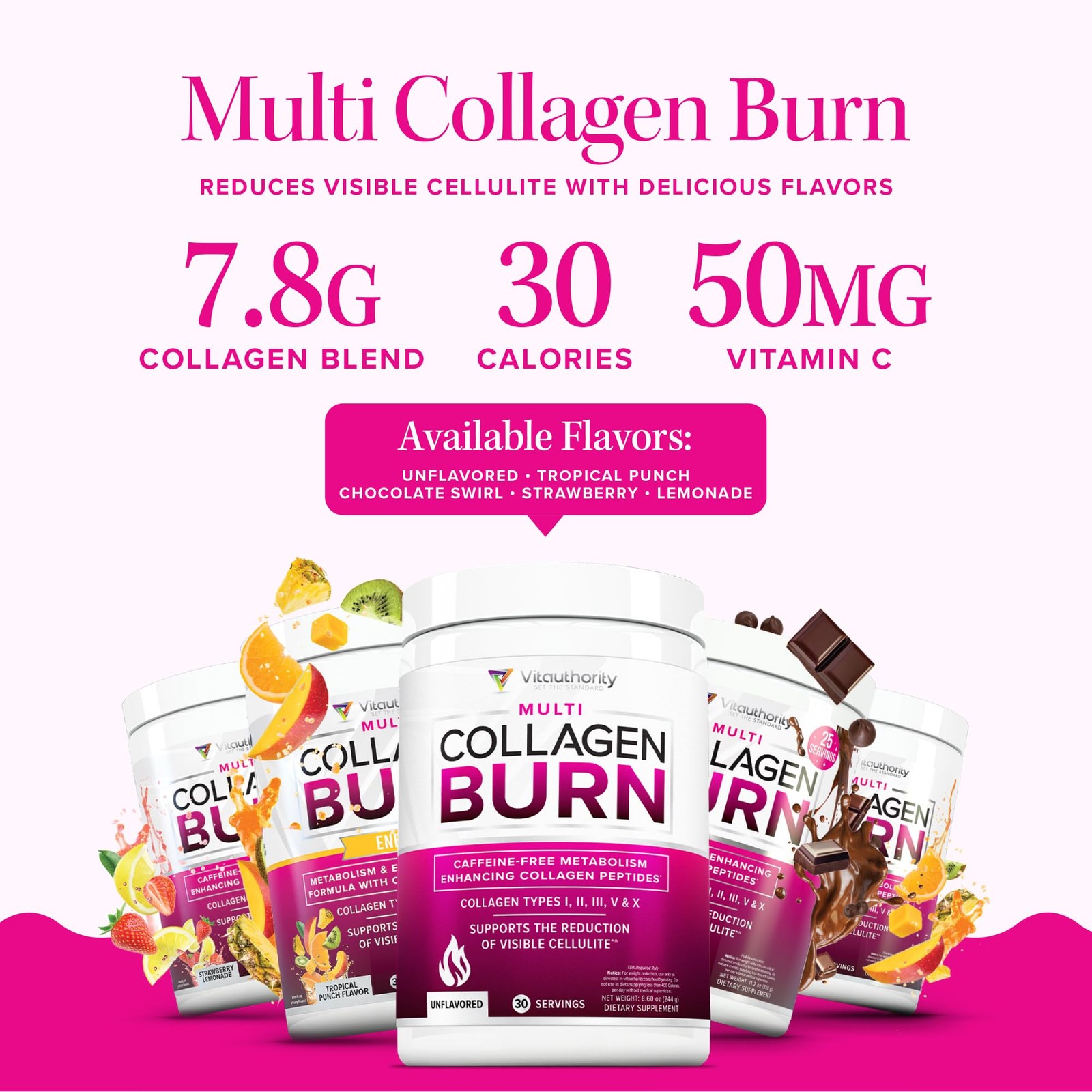 Multi Collagen Burn: Hydrolyzed Protein Peptides, Hyaluronic Acid, Type I,II,III