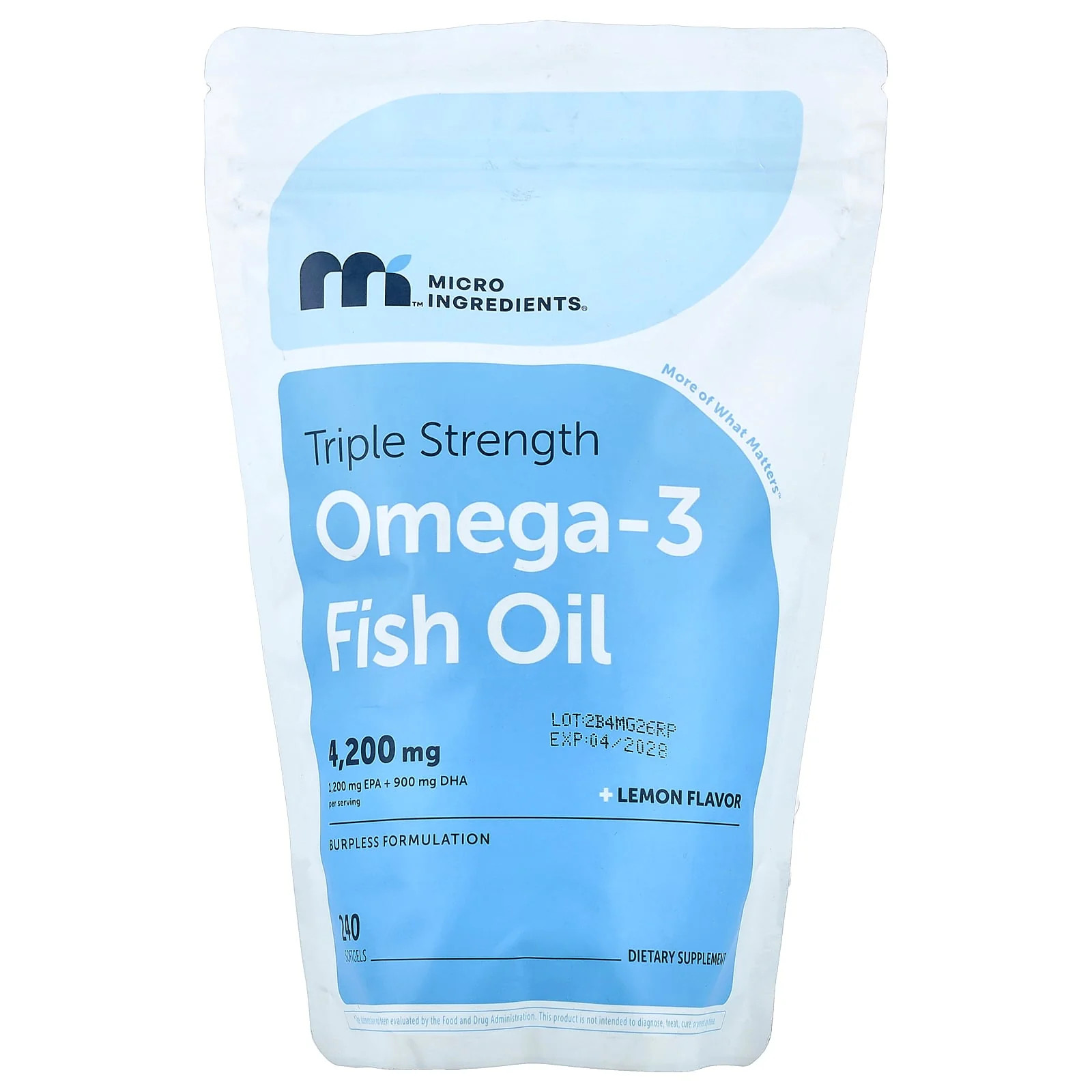 2 X Micro Ingredients, Omega-3 Fish Oil, Lemon, 240 Softgels