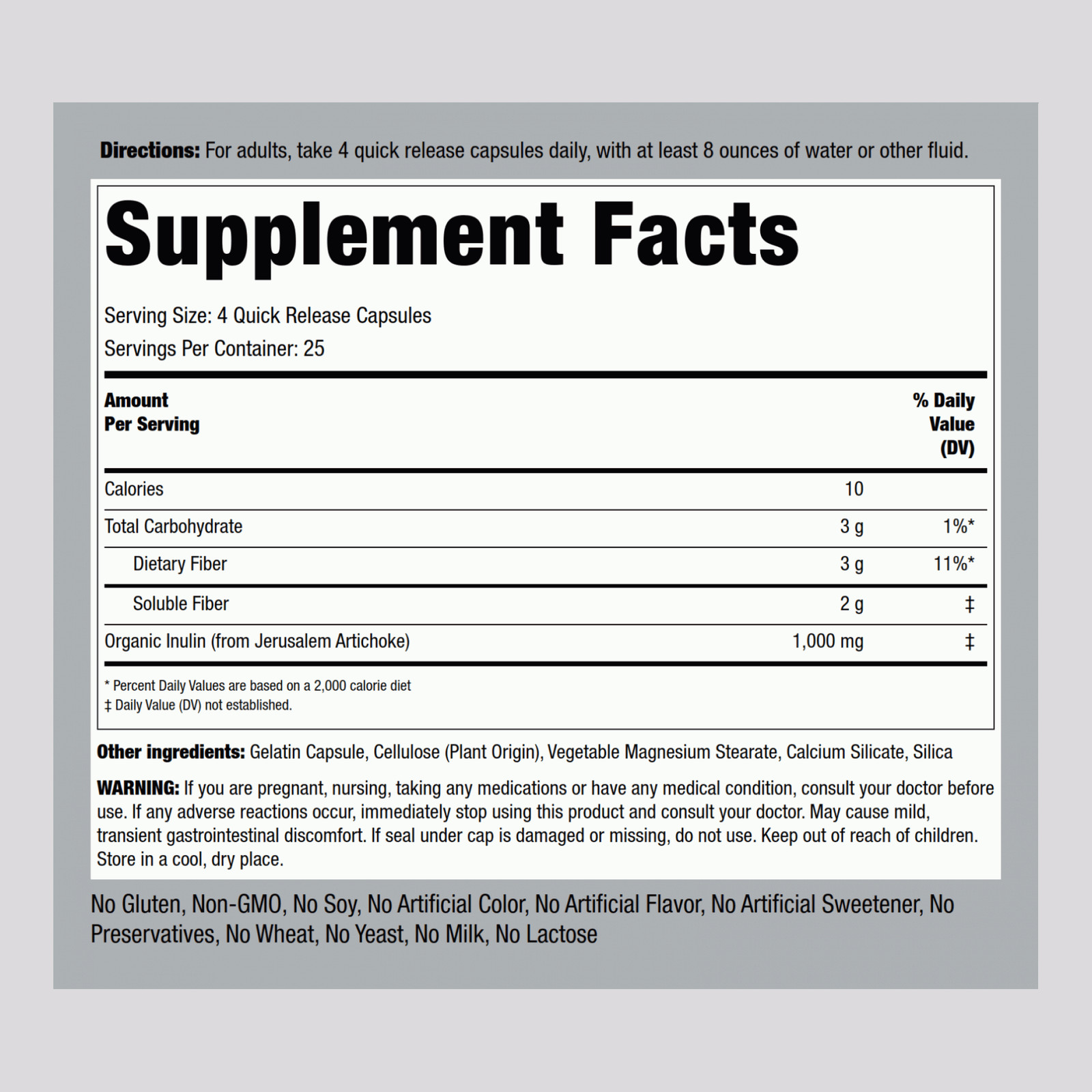 Inulin Capsules | 1000 mg | 100 Count | Non-GMO Supplement | by Piping Rock