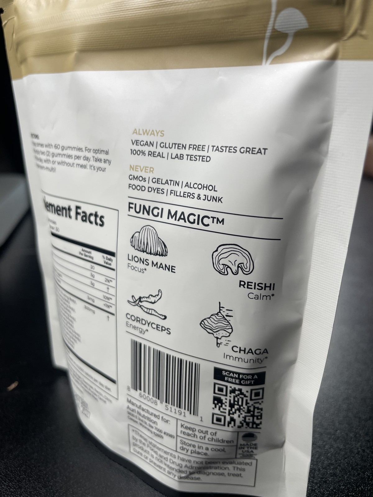 Auri Nutrition Super Mushroom Daily Gummies 3000mg 60 Count Wild Raspberry Vegan