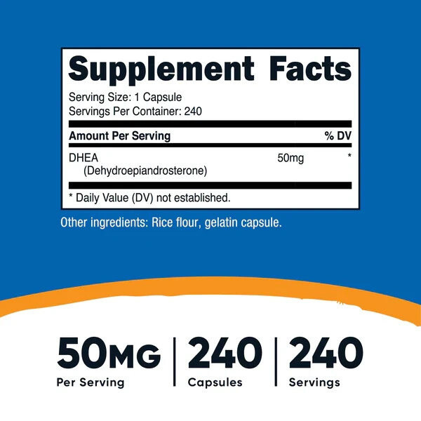 Nutricost DHEA 50mg 240 Caps Non GMO GF – EXP 04/2027