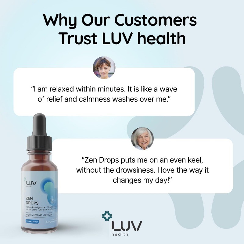 LUV Zen Drops Stress Support with Magnesium Glycinate and Lemon Balm Vegan