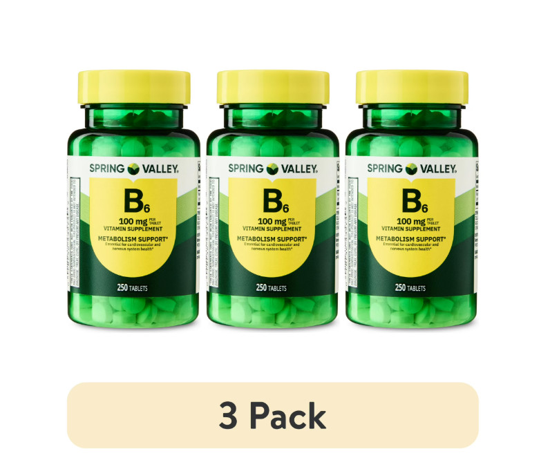 Spring Valley Vitamin B6 Supplement, 100 mg, 250 Count, 3PK