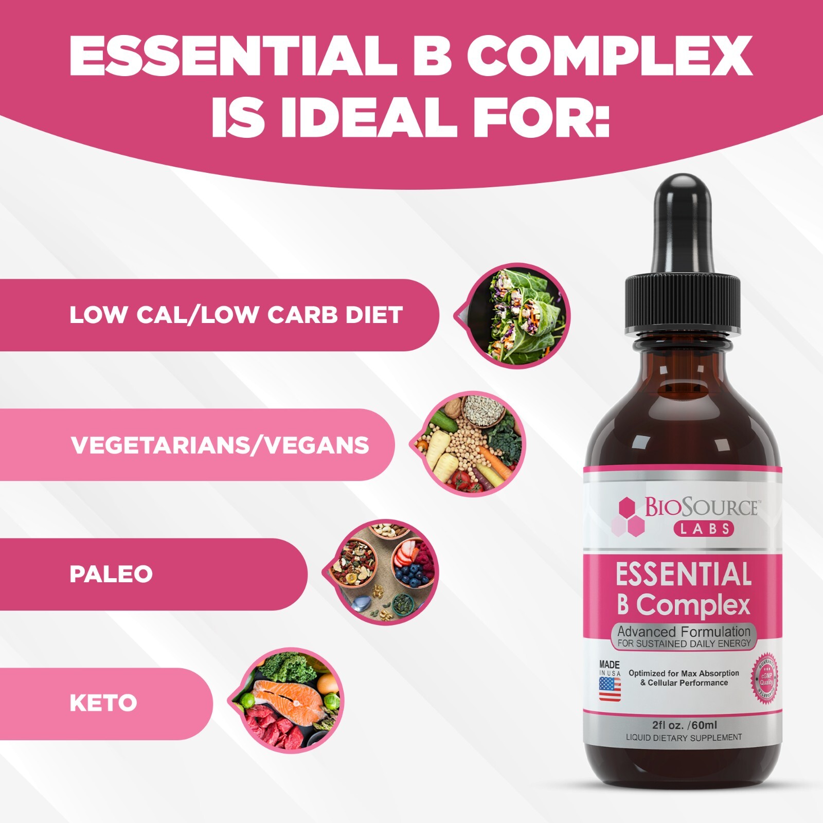 Essential B Complex – Vegan Vitamin B-Complex Sublingual Liquid Drops (2oz/60ml)