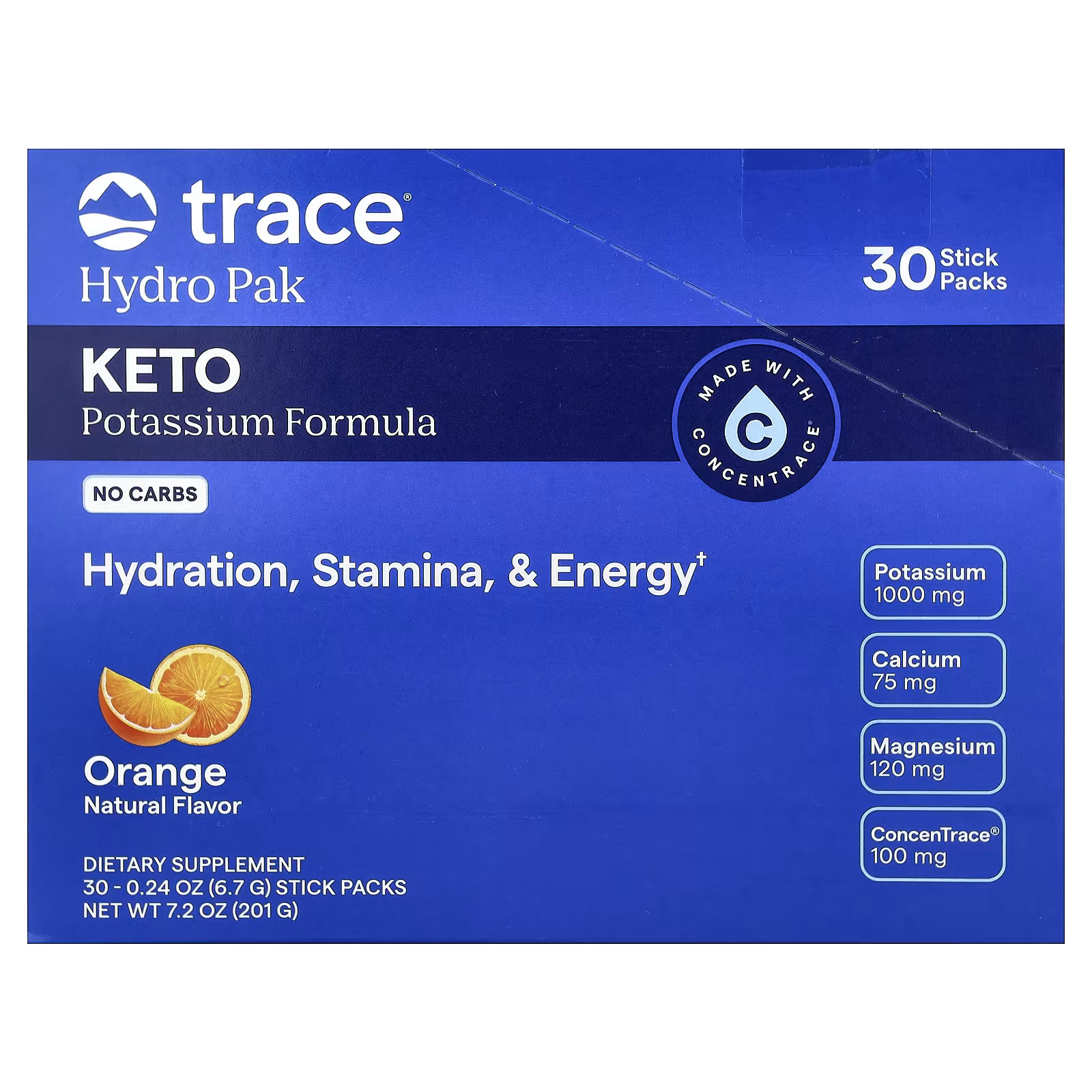 2 X Trace, Hydro Pak Keto, Orange, 30 Stick Packs, 0.24 oz (6.7 g) Each