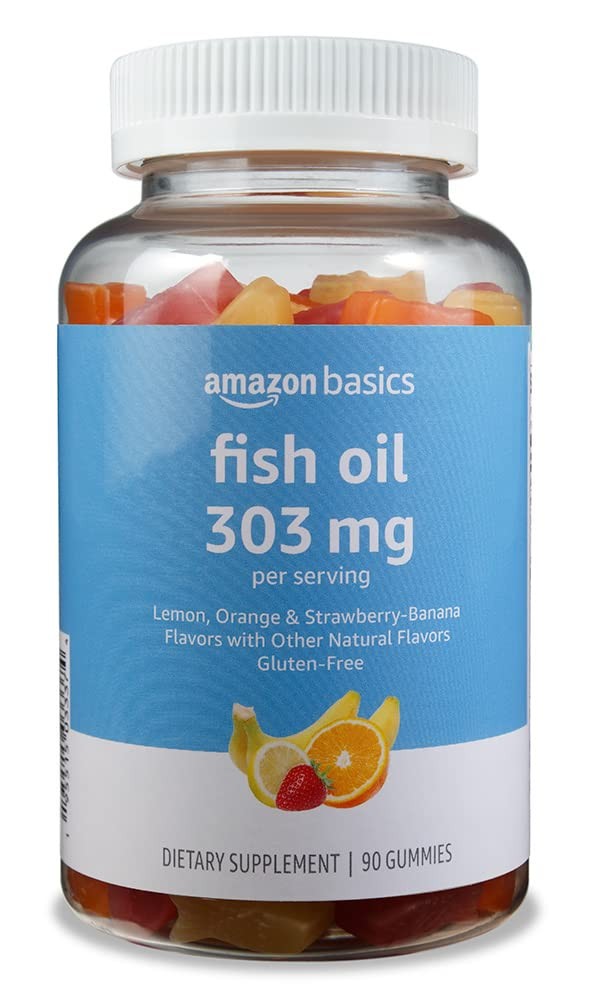 Amazon Basics Fish Oil 303 mg, Soft Chew Gummies, Lemon, 90 Count (Pack of 1)