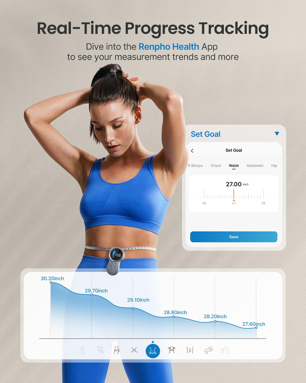 RENPHO Smart Scale with 8 Electrodes Larger Platform, Smart Tape with Large Disp