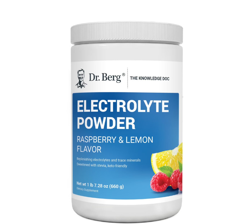 Dr. Berg Electrolyte Powder – Raspberry & Lemon Hydration Powder, 100 Servings