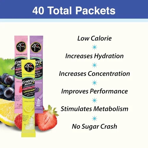 4C Energy Rush PSD with Electrolytes Variety Pack Stix, 40 ct (14…