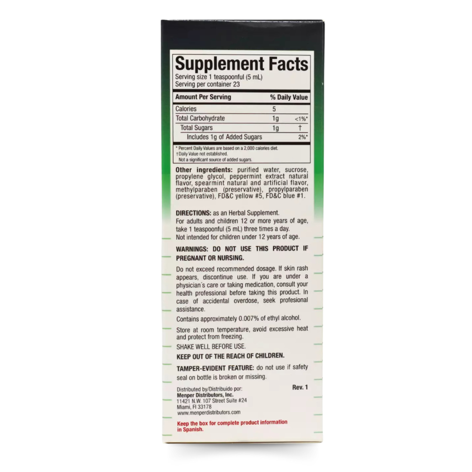 Menper Mint Syrup with Natural Peppermint Extract Supplement- 4 fl oz (2-Pack)