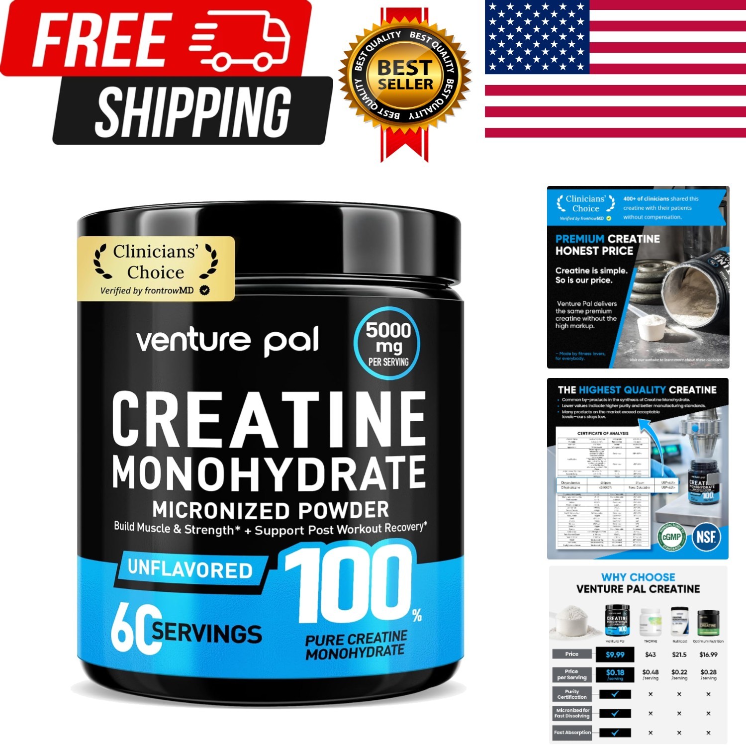 100% Pure Micronized Creatine Monohydrate Powder, Unflavored Creatine for Women