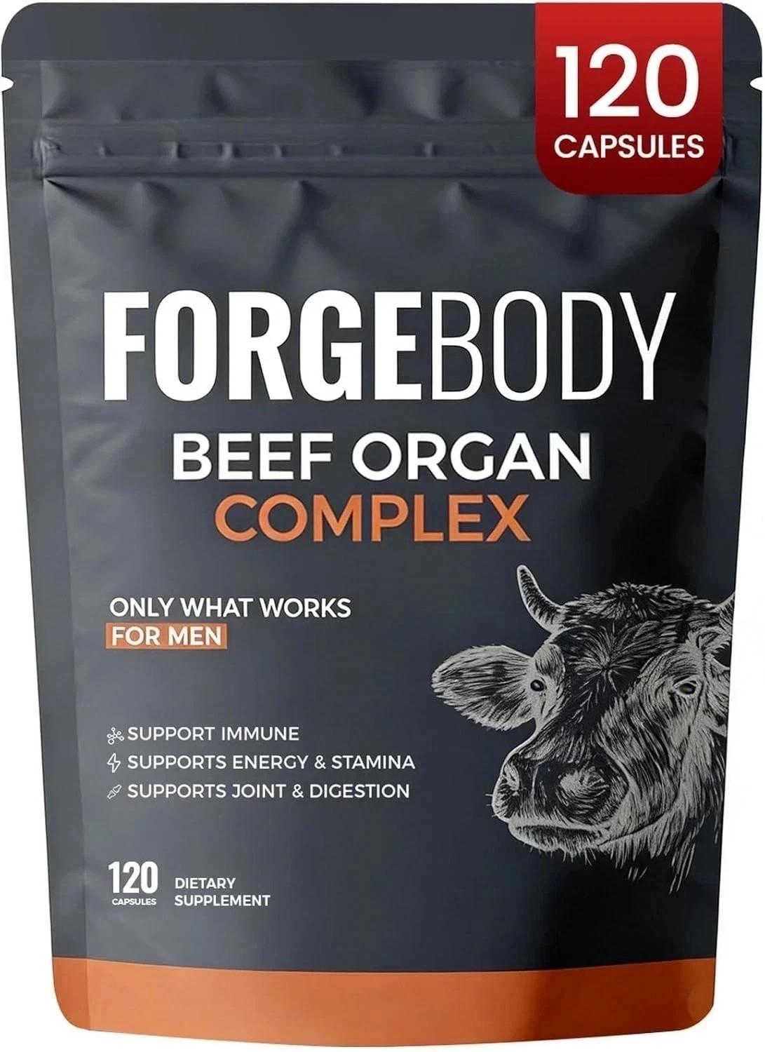Forgebody Beef Organ Complex Supplement for Men Grass Fed Beef 120 Capsules ….