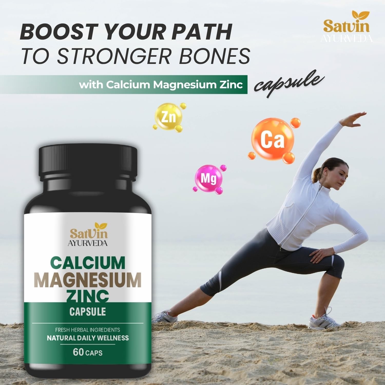 5 Pack SATV.IN Ayurveda Calcium Magnesium Zinc 300 Caps
