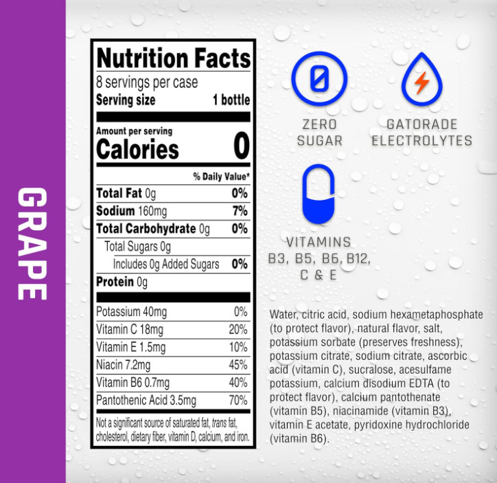 Propel Electrolyte Water Grape, 12 Fl Oz Bottles 8 Pack, Zero Calorie Sugar Free