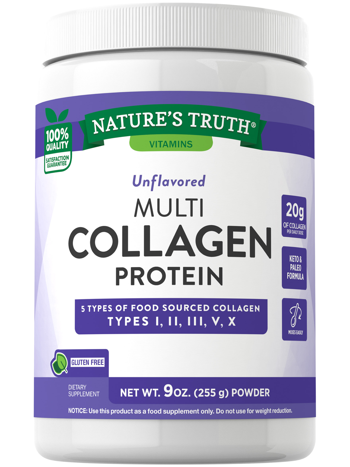 Multi Collagen Peptides Powder | 9 oz | Unflavored | Non-GMO | by Nature’s Truth