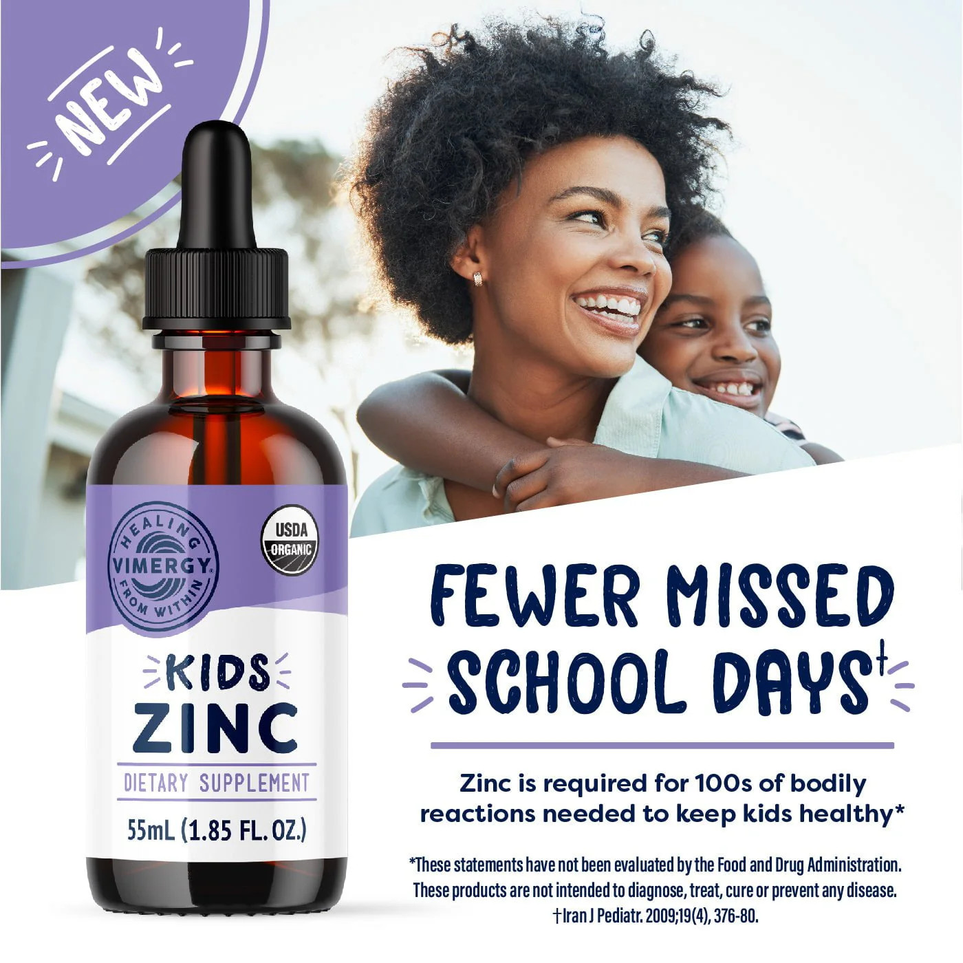 Vimergy Kids Organic Zinc Sulfate– 55 ml | Ages 1-18 | Liquid Minerals |
