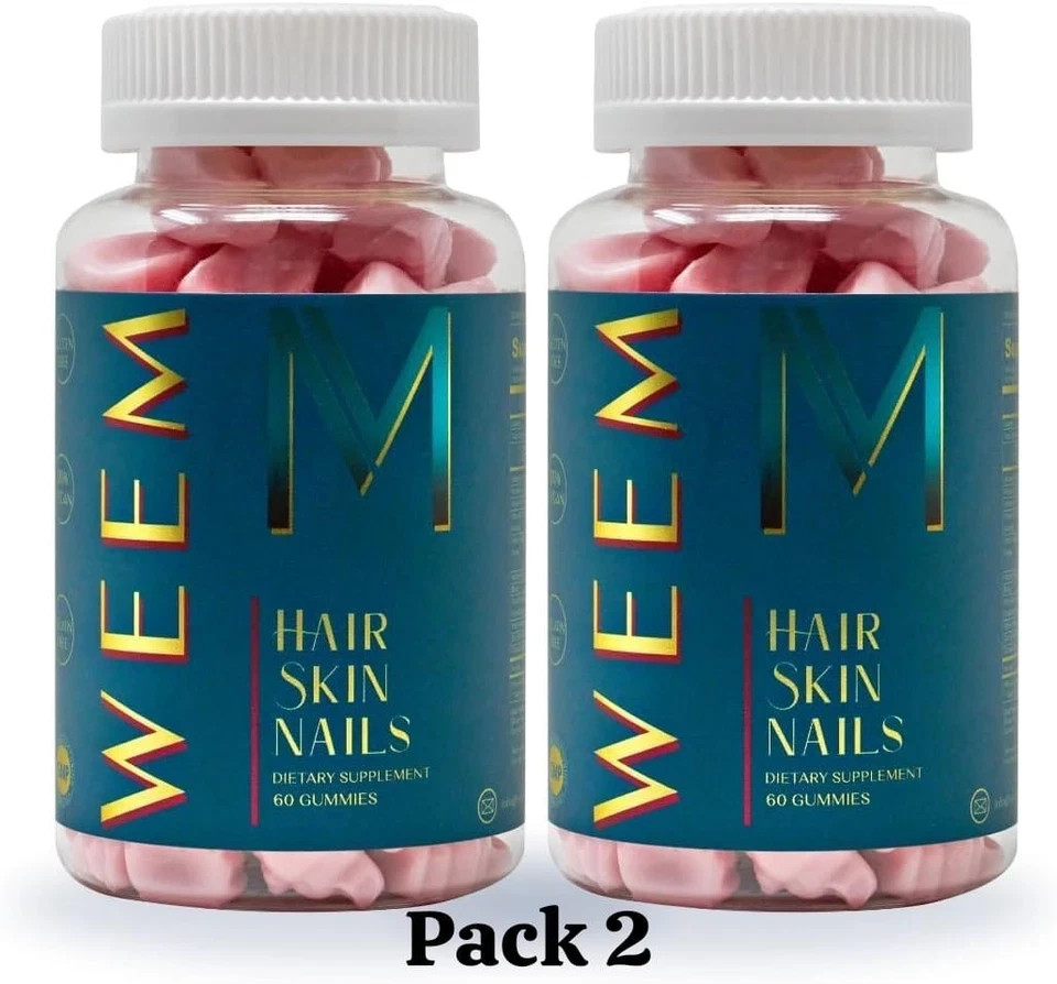2 Pack WEEM Hair Skin and Nails Gummies Supports healthful Hair