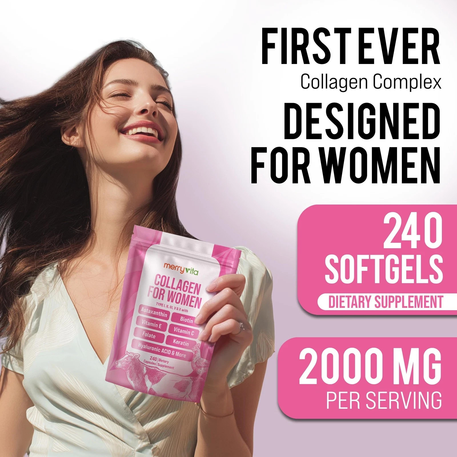 MERRY VITA Collagen for Women – Hydrolyzed Multi Collagen Peptides Types I, I…