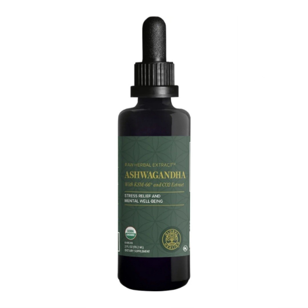 Global Healing Organic Ashwagandha Supplements Drops KSM-66 Extra Strength 2 oz