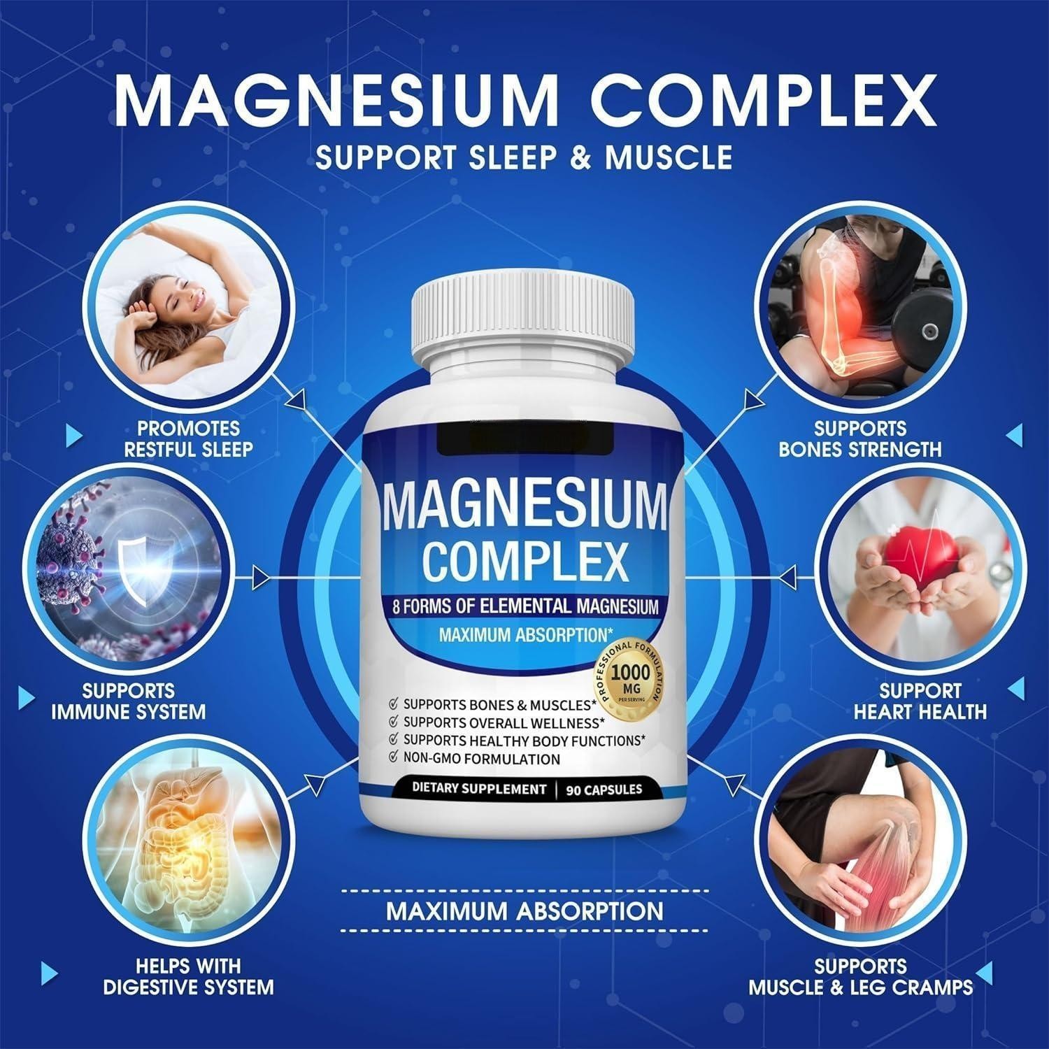 1~5x Magnesium Complex Supplement 8 Elemental 1000mg – Vegan Non-GMO 90 Capsules