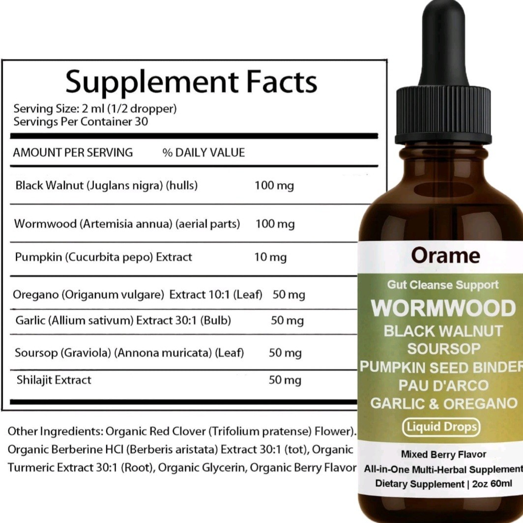 Orame Wormwood Gut Cleanse Liquid Drops, Wormwood Black Walnut Soursop