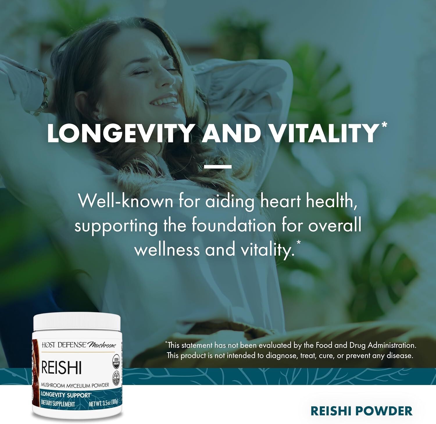 Host Defense Reishi Powder – Heart Health Support 3.5 oz (66 Servings)* EXP 03/