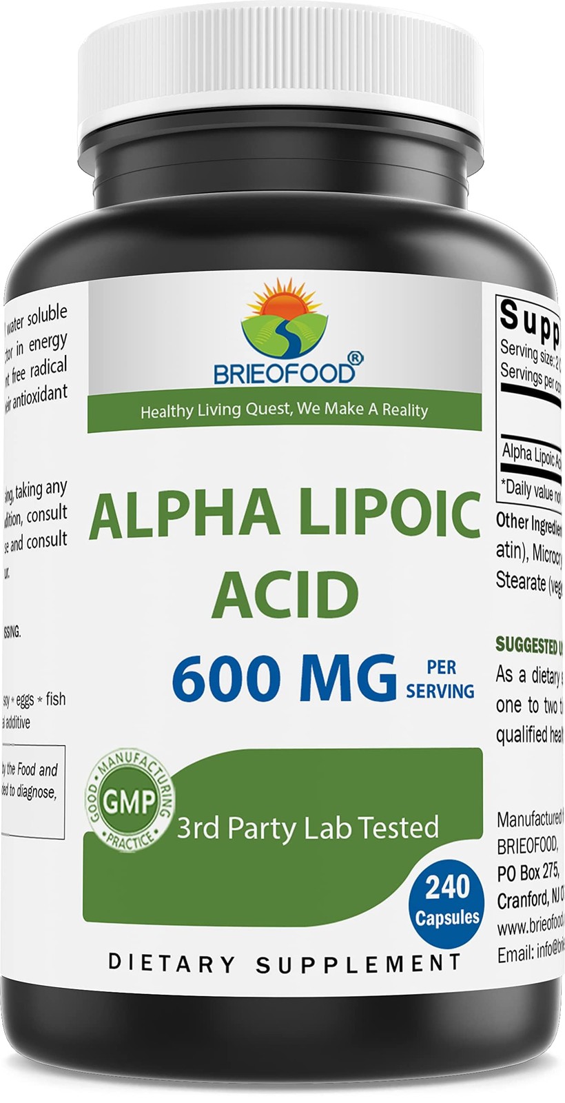 Brieofood Alpha Lipoic Acid 600mg per Serving – 240 240 Count (Pack of 1)
