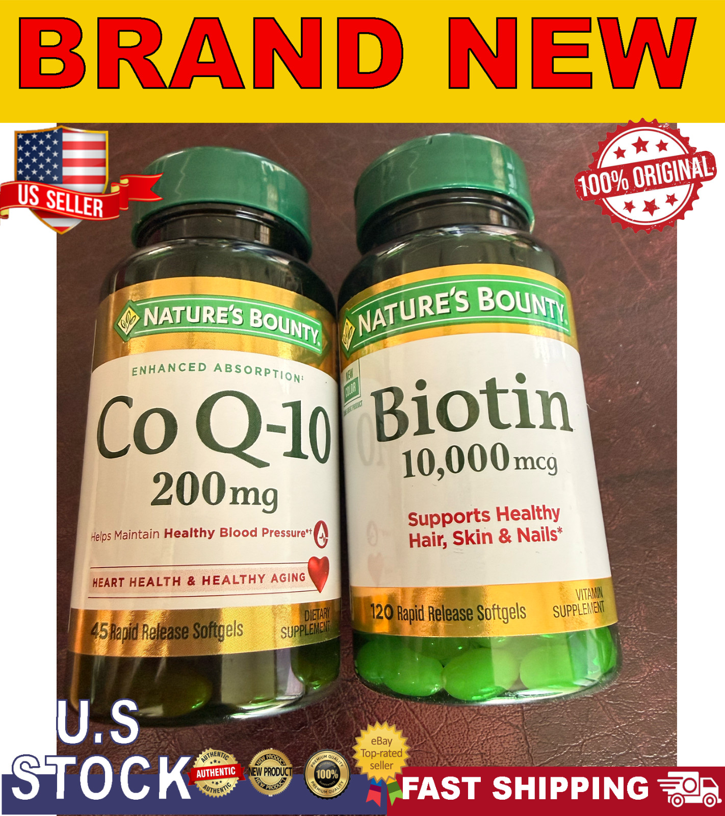 Nature’s Bounty Heart Health Co Q10 200mg45 sft and Biotin 10,000mcg 120tb | 2PK