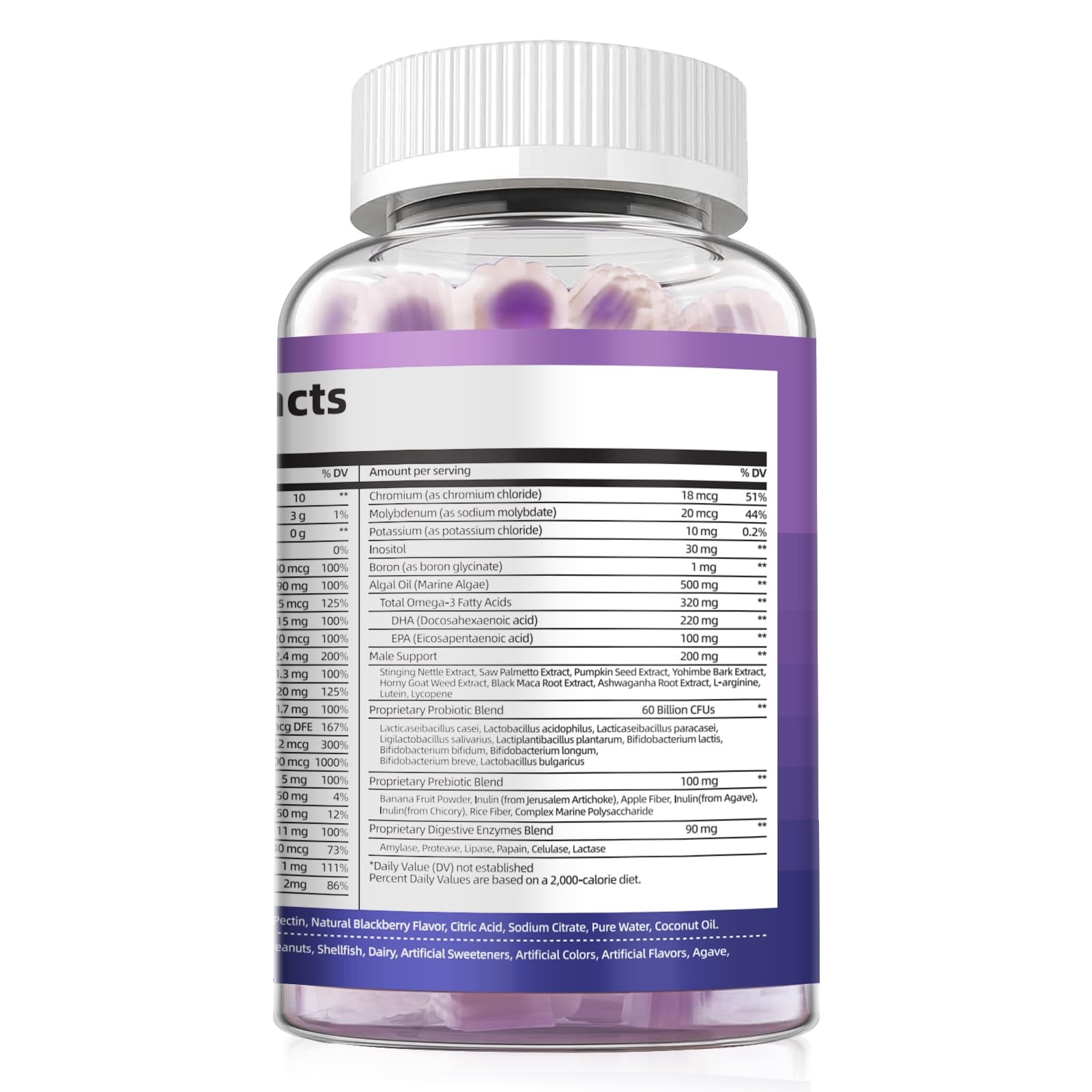 2-Pk Men’s Multivitamin Gummies w/ Omega-3, Probiotics, Inositol, Folate, Vit A,