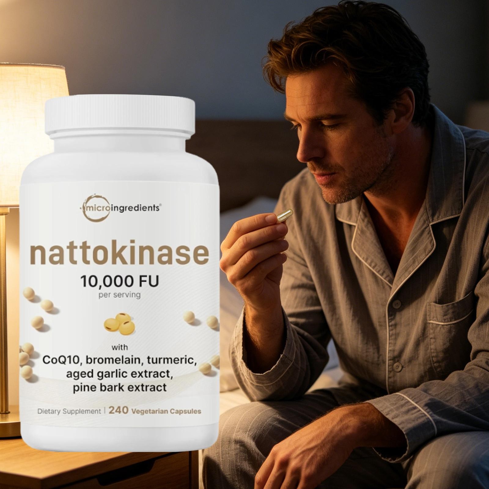 Nattokinase 10,000 FU Per Serving (Natural Natto Extract) 240 Vegetarian Capsule