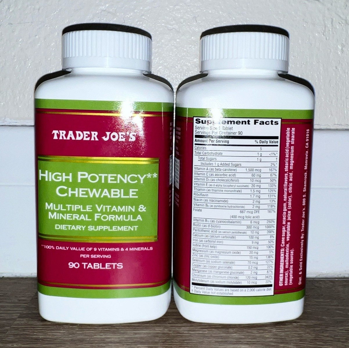 Trader Joe’s High Potency Chewable Multivitamin & Mineral Formula,90 Tablets 2pk