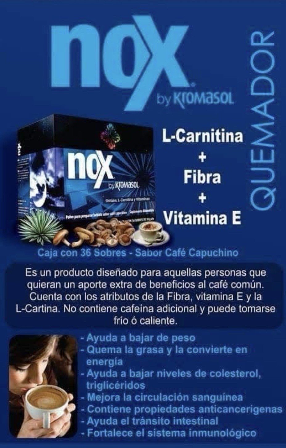 Kromasol Nox Vitamin Powder Sachets L-Carnitine Café Capuchino 36