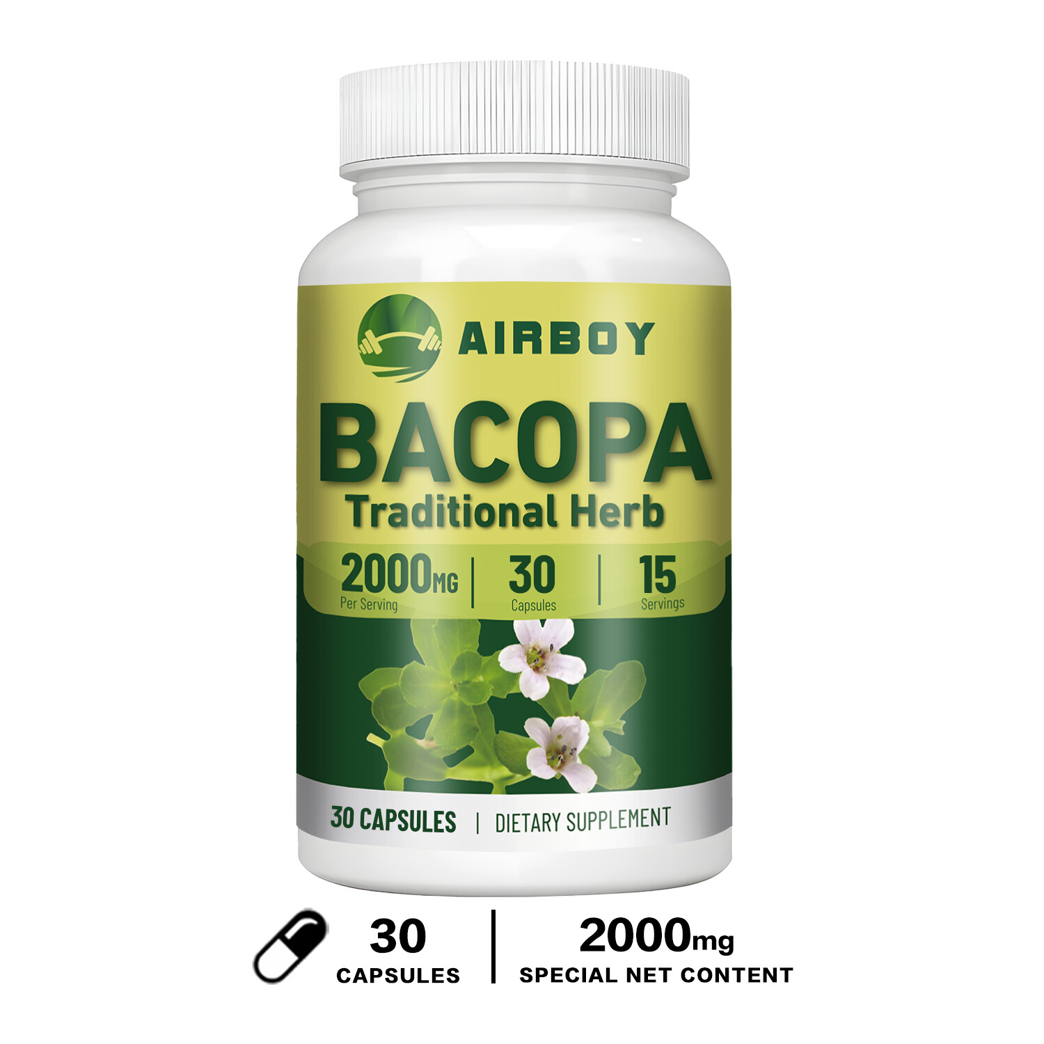 Bacopa Monnieri 2000mg – Brain Support, Gluten Free,Mental Performance – Non GMO
