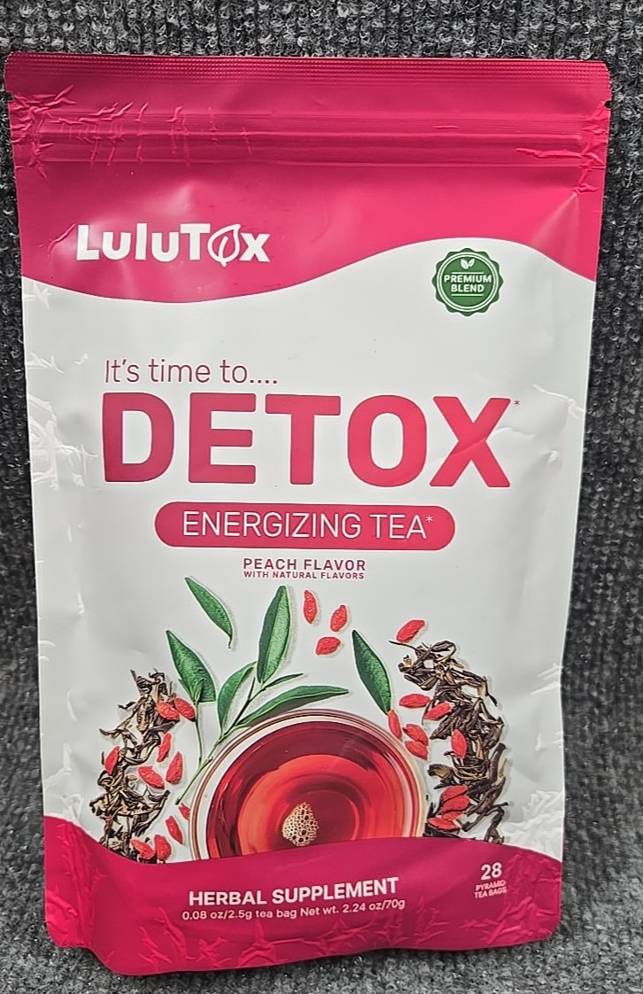 LuluTox Detox Energizing Tea Peach Flavor, 28 Servings Best by 7/28