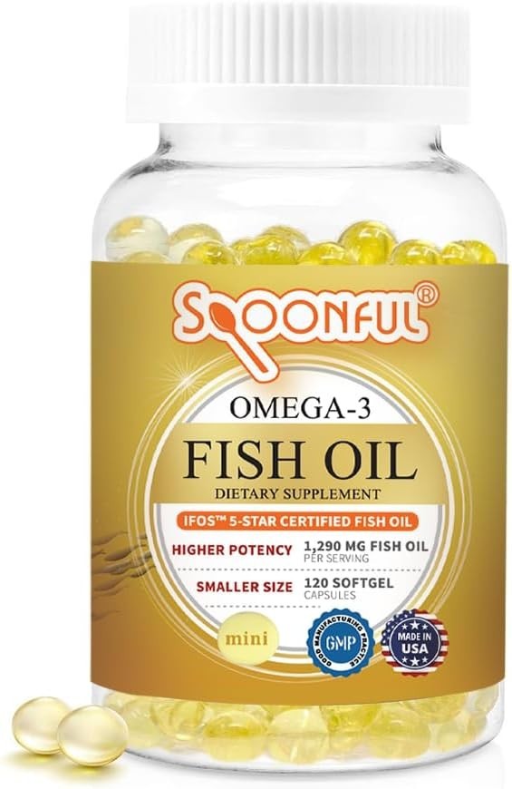 iFOS Certified Mini Omega 3 Fish Oil – 120 Gluten-Free Softgels for Brain Health